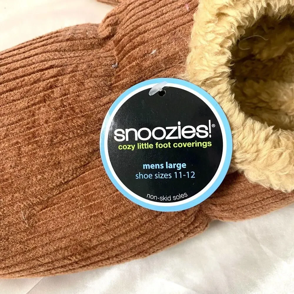 NWT Mens Dark Brown snoozies! Sherpa Fleece-Lined Slippers Socks Non-Skid 11 12